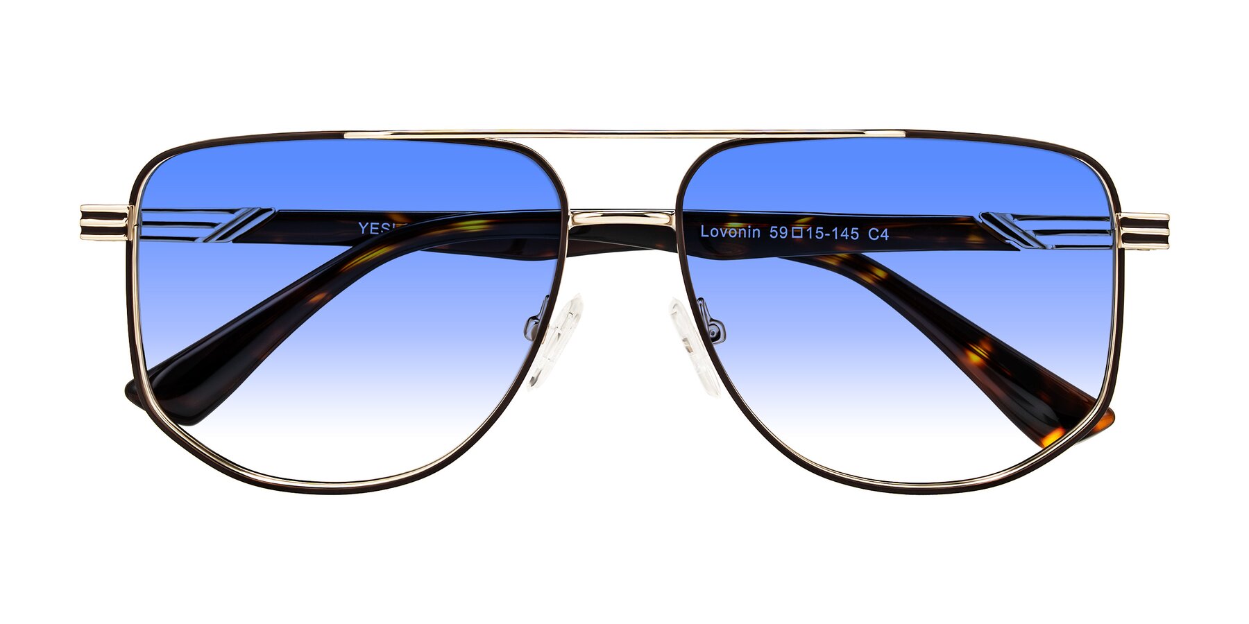 Folded Front of Lovonin in Gold/Tortoise with Blue Gradient Lenses