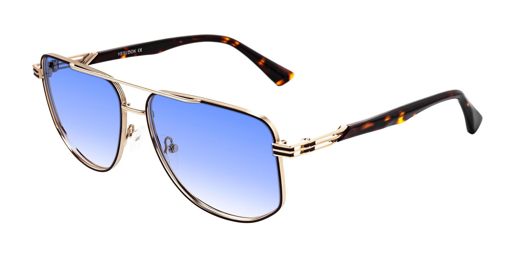 Angle of Lovonin in Gold/Tortoise with Blue Gradient Lenses