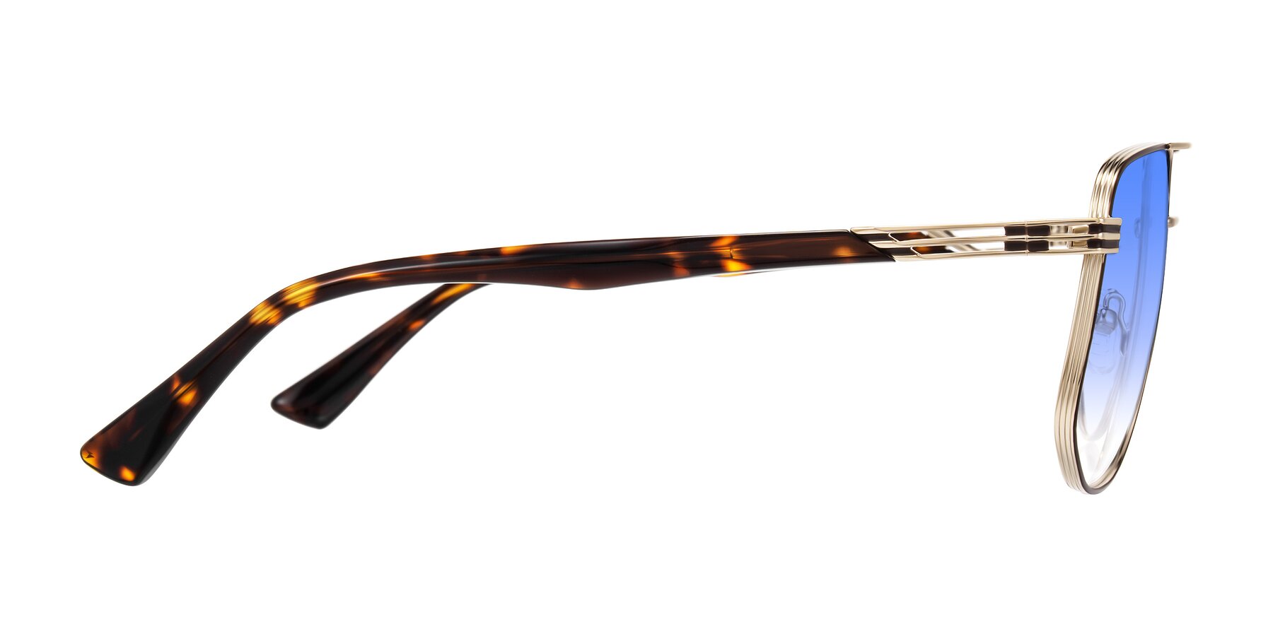 Side of Lovonin in Gold/Tortoise with Blue Gradient Lenses