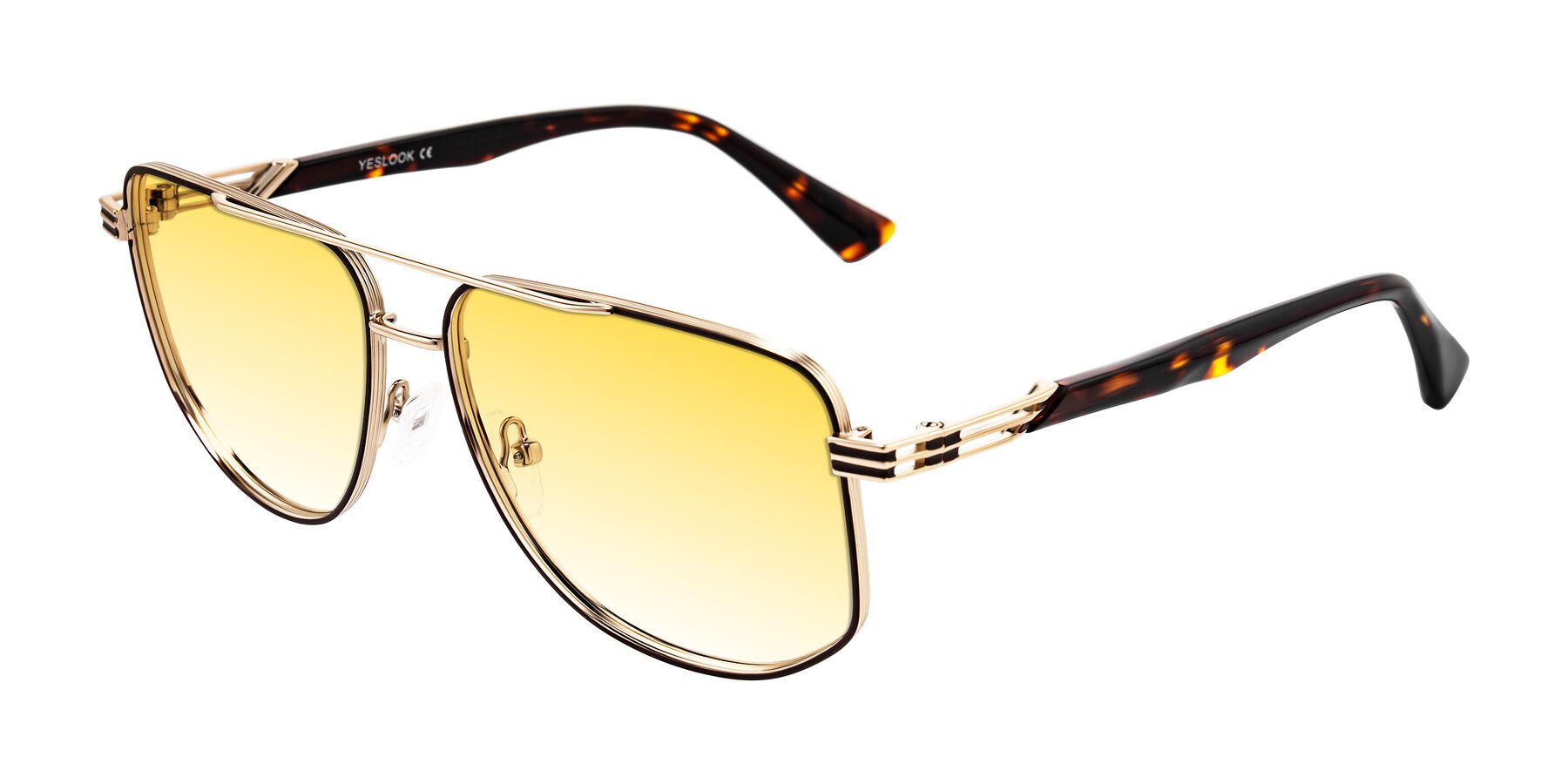 Angle of Lovonin in Gold/Tortoise with Yellow Gradient Lenses