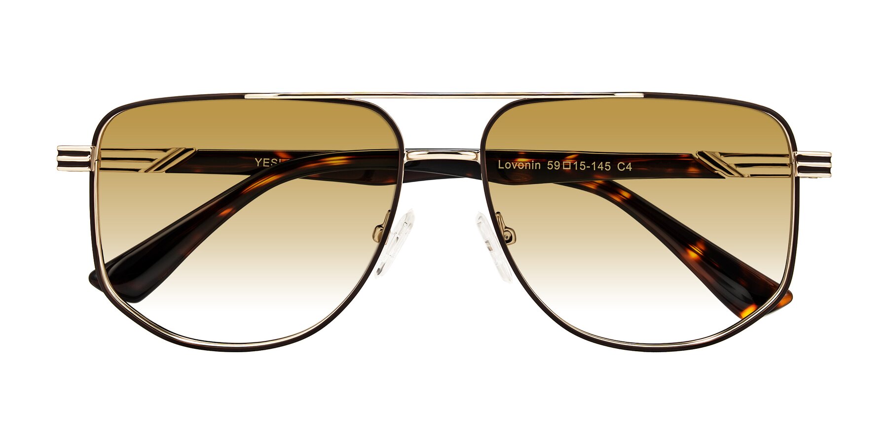 Folded Front of Lovonin in Gold/Tortoise with Champagne Gradient Lenses