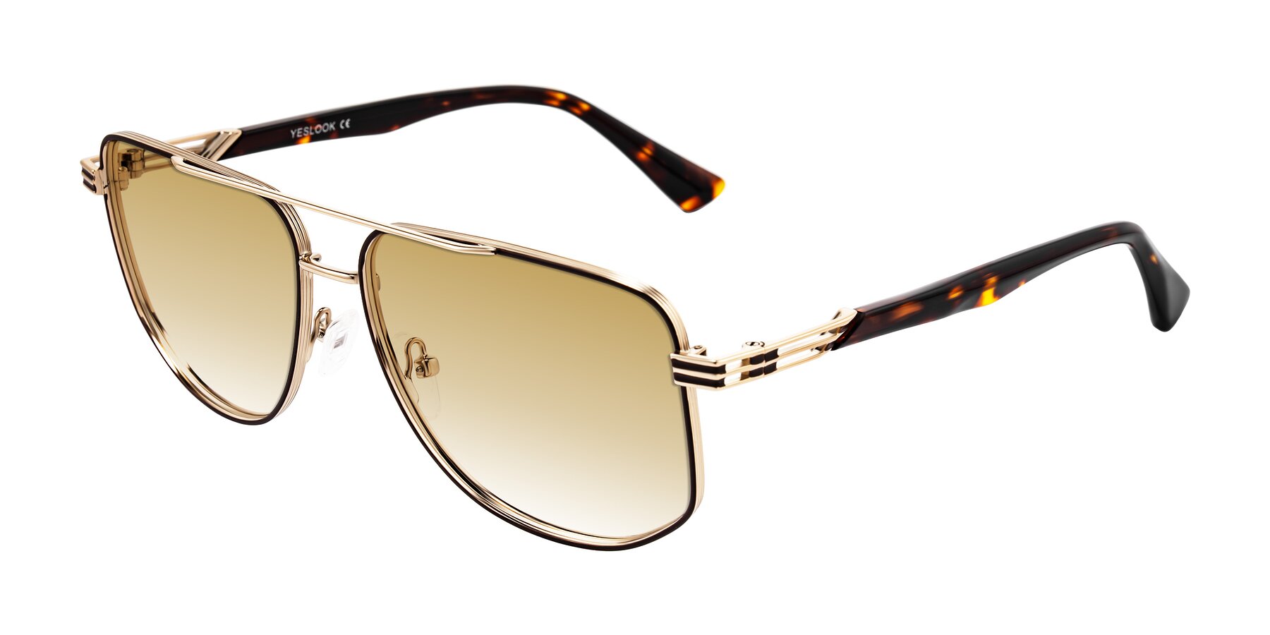 Angle of Lovonin in Gold/Tortoise with Champagne Gradient Lenses