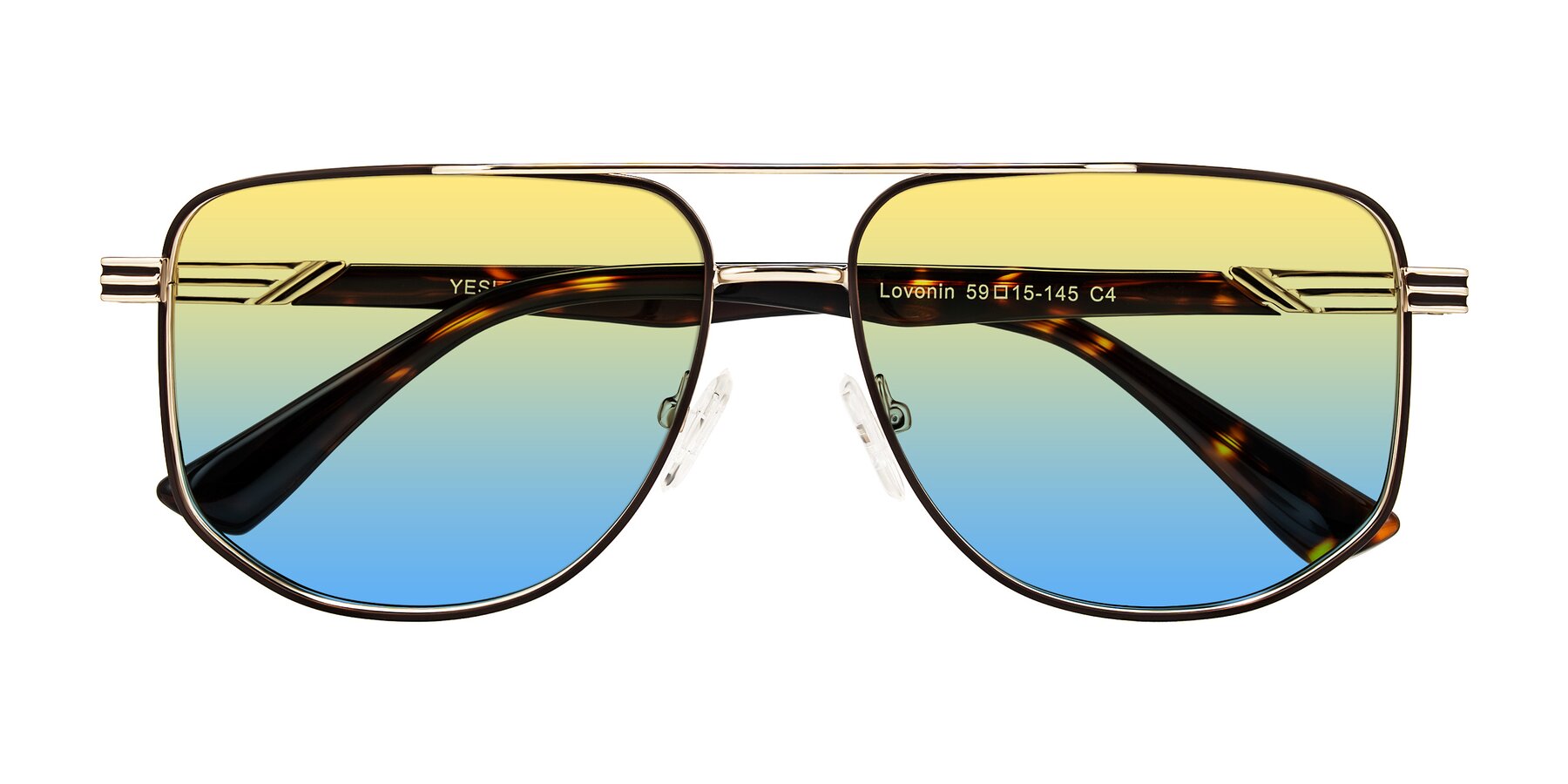 Folded Front of Lovonin in Gold/Tortoise with Yellow / Blue Gradient Lenses