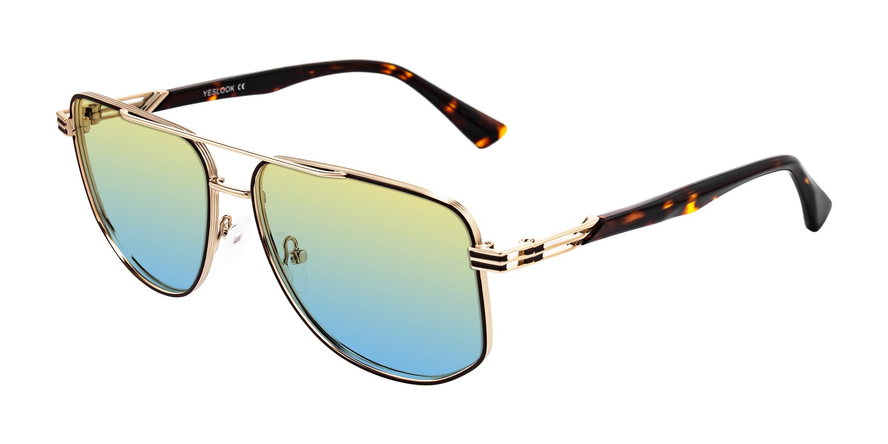Angle of Lovonin in Gold/Tortoise with Yellow / Blue Gradient Lenses