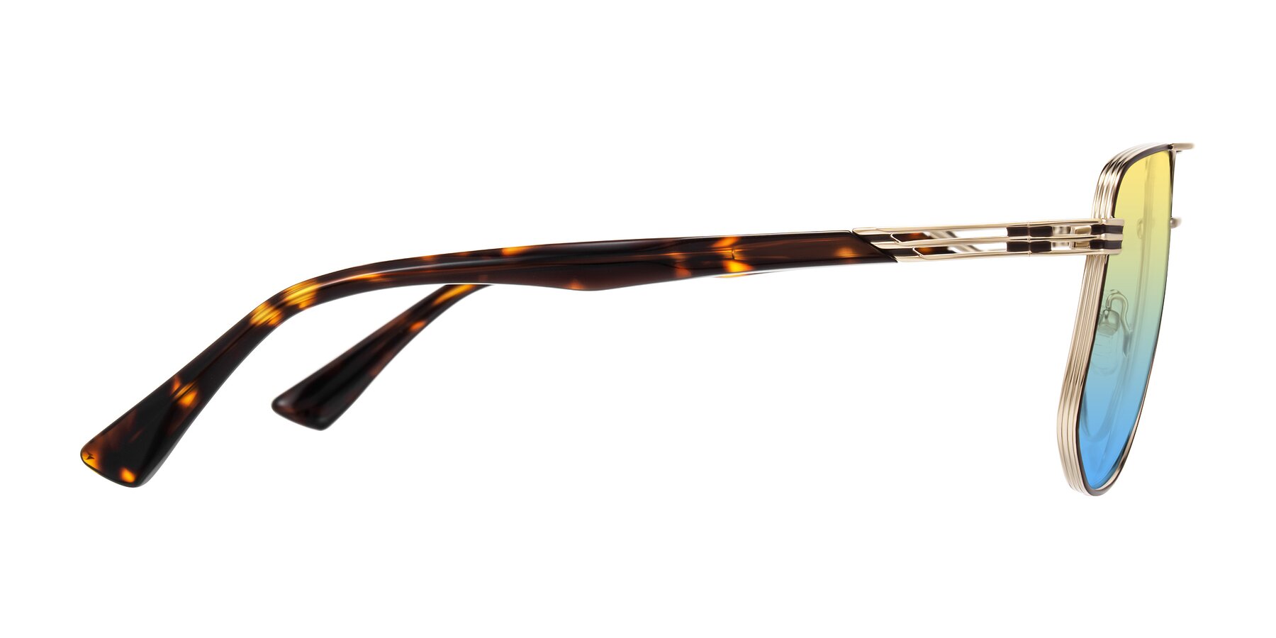 Side of Lovonin in Gold/Tortoise with Yellow / Blue Gradient Lenses
