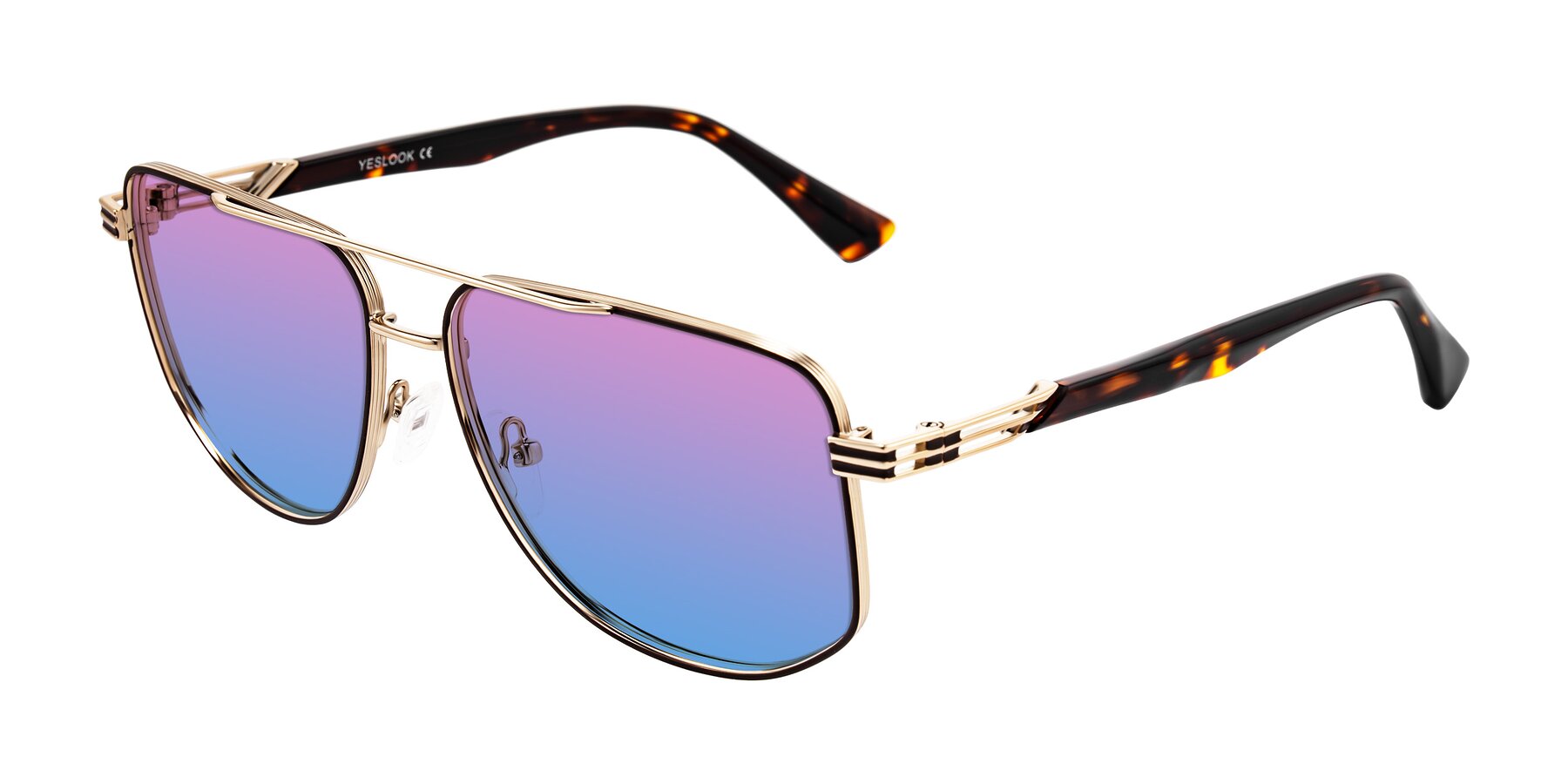 Angle of Lovonin in Gold/Tortoise with Pink / Blue Gradient Lenses