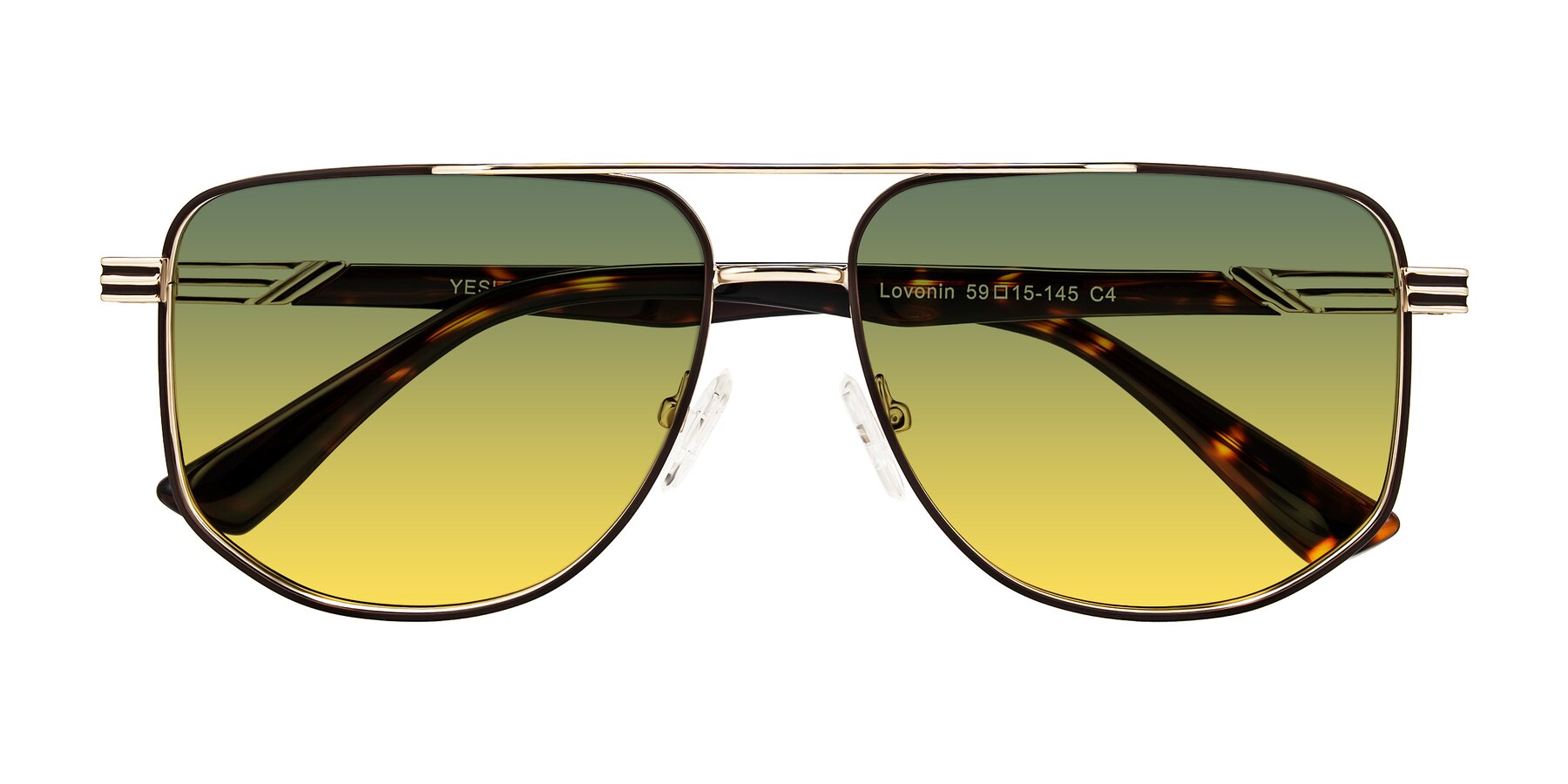 Folded Front of Lovonin in Gold/Tortoise with Green / Yellow Gradient Lenses