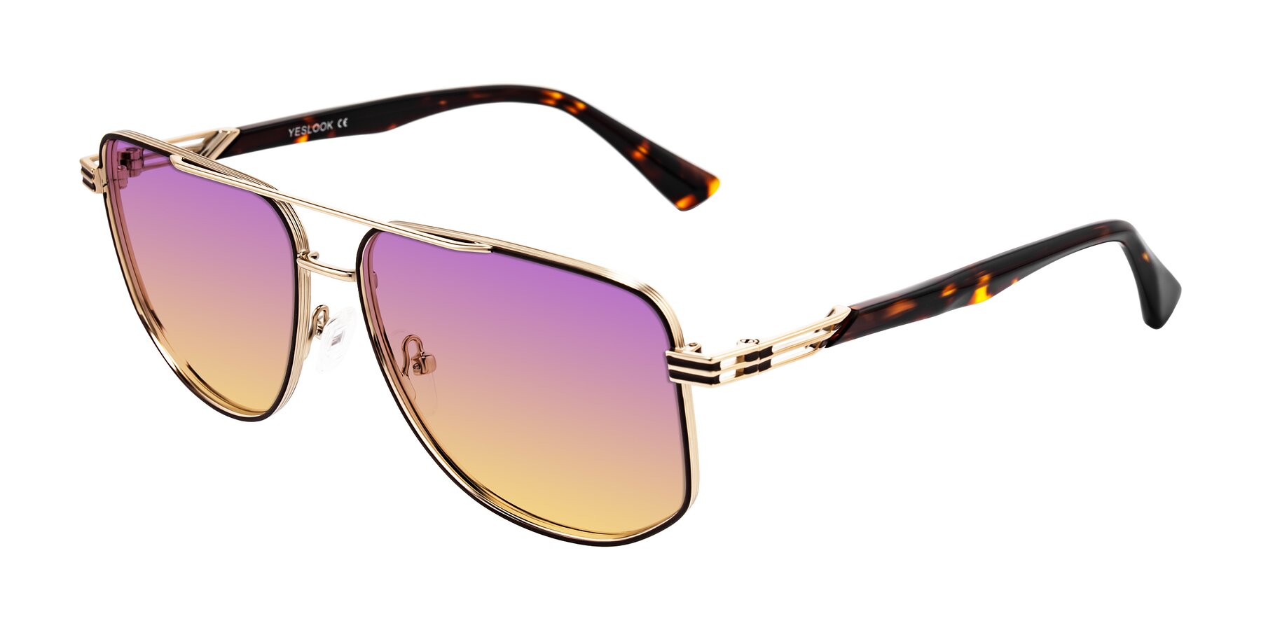 Angle of Lovonin in Gold/Tortoise with Purple / Yellow Gradient Lenses