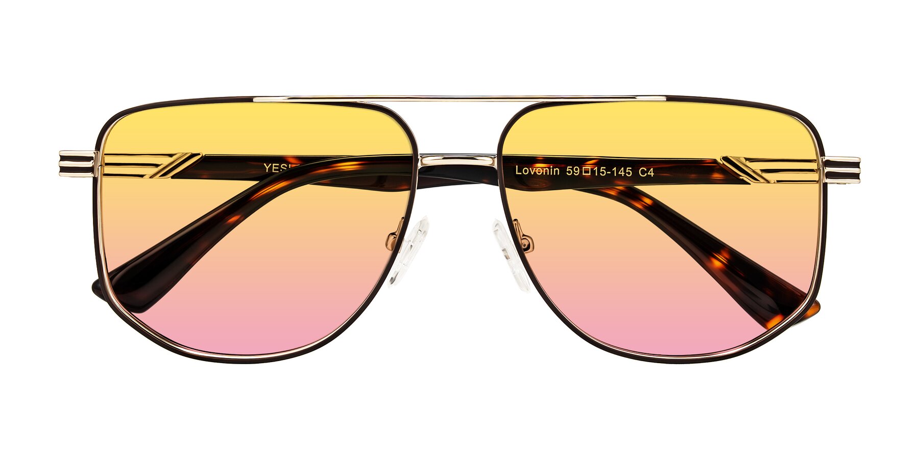 Folded Front of Lovonin in Gold/Tortoise with Yellow / Pink Gradient Lenses