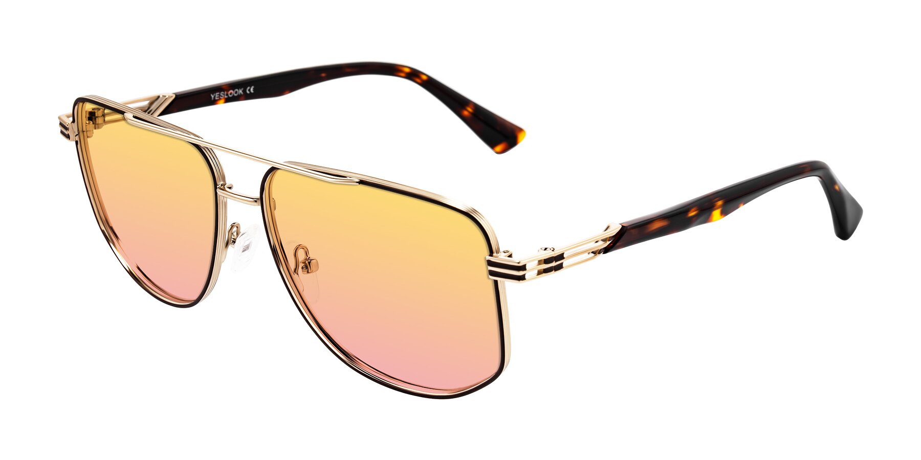 Angle of Lovonin in Gold/Tortoise with Yellow / Pink Gradient Lenses