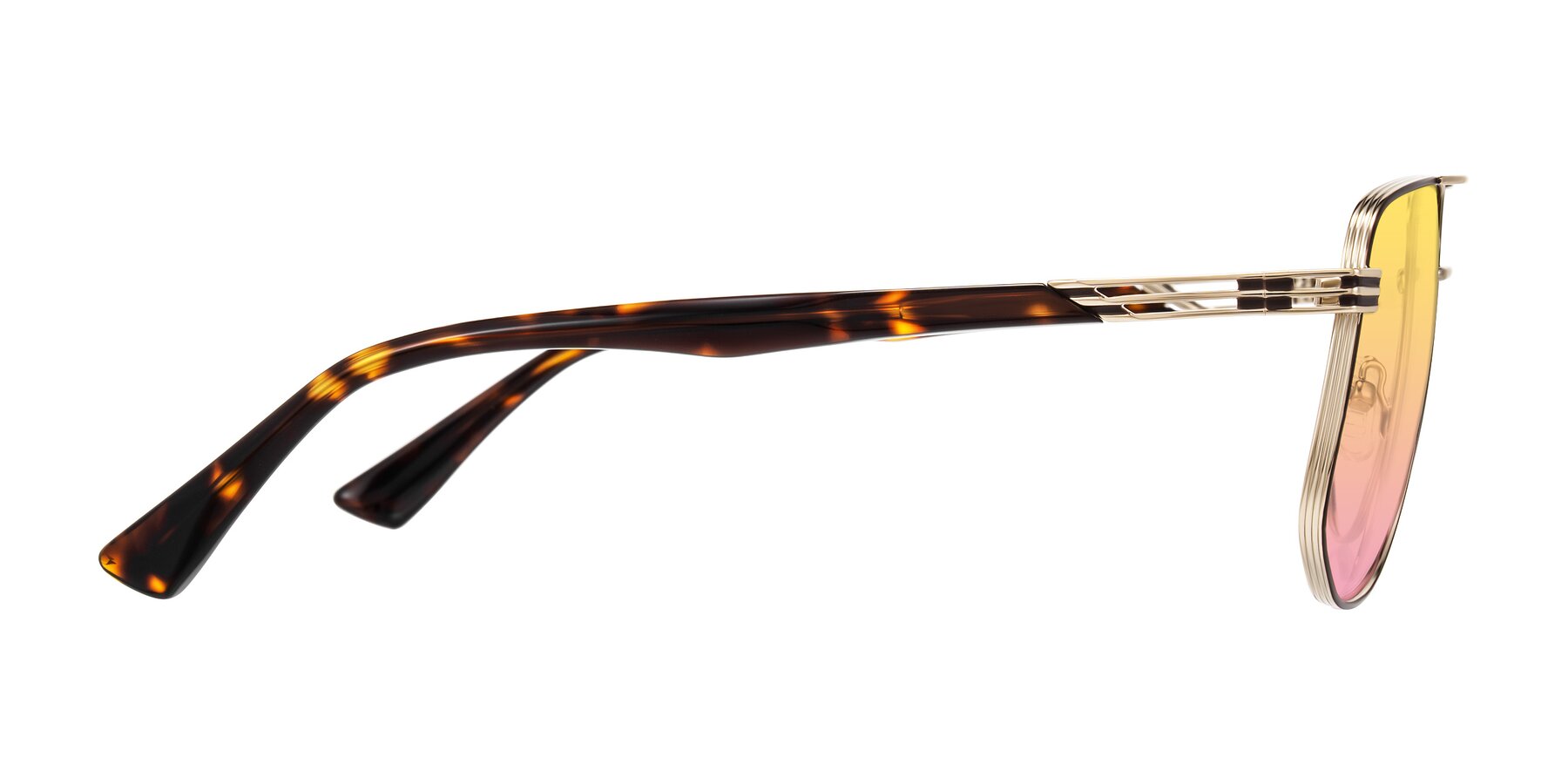 Side of Lovonin in Gold/Tortoise with Yellow / Pink Gradient Lenses