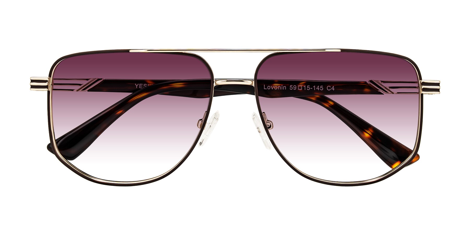 Folded Front of Lovonin in Gold/Tortoise with Wine Gradient Lenses