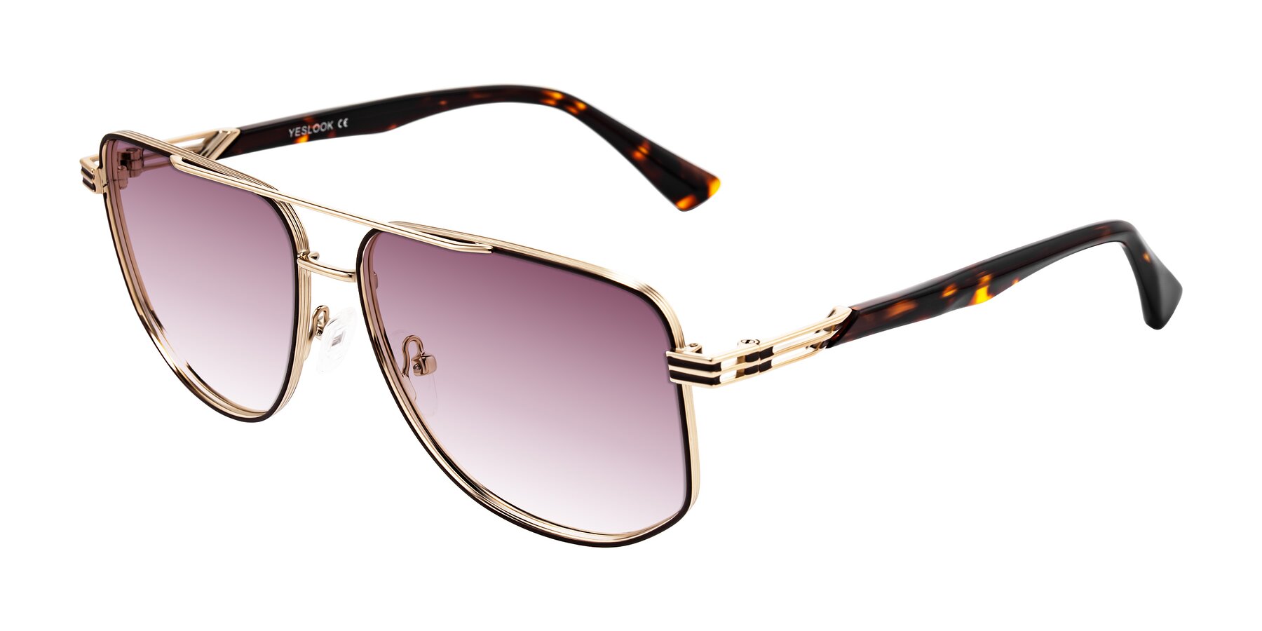 Angle of Lovonin in Gold/Tortoise with Wine Gradient Lenses