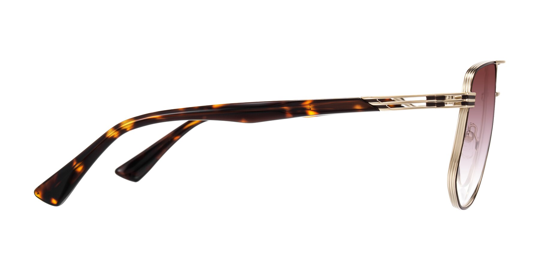 Side of Lovonin in Gold/Tortoise with Garnet Gradient Lenses