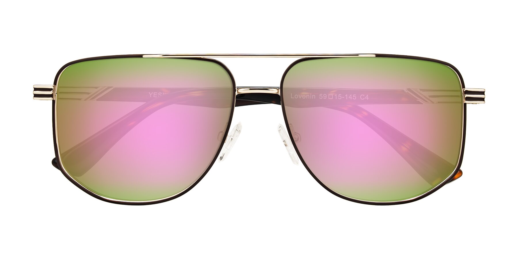 Folded Front of Lovonin in Gold/Tortoise with Pink Mirrored Lenses