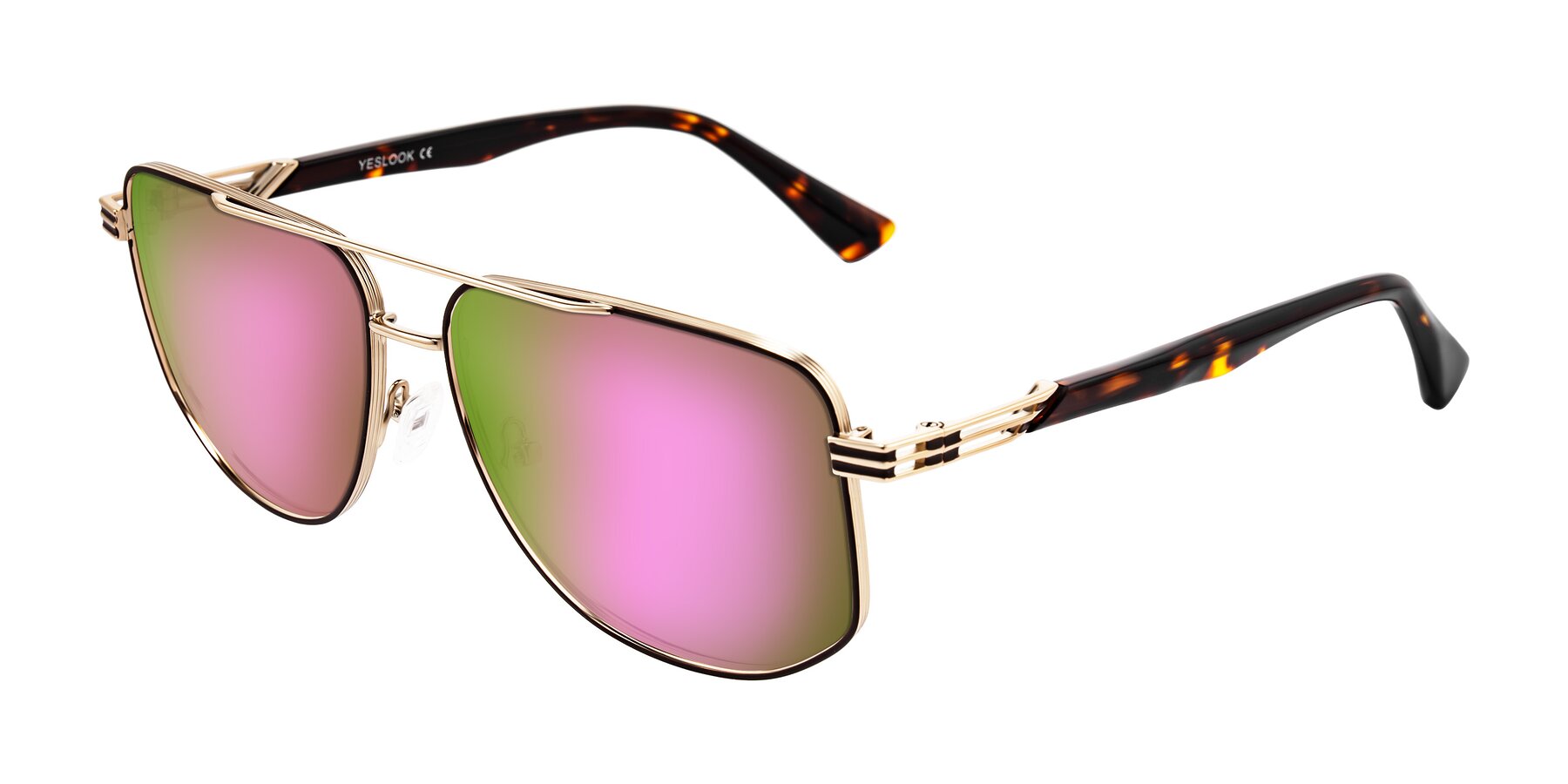Angle of Lovonin in Gold/Tortoise with Pink Mirrored Lenses