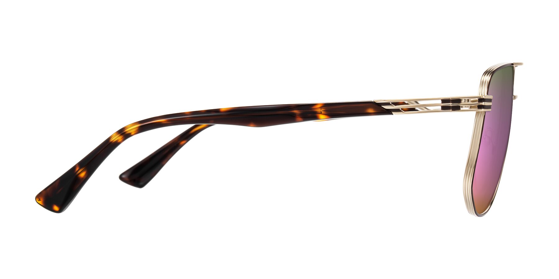 Side of Lovonin in Gold/Tortoise with Pink Mirrored Lenses