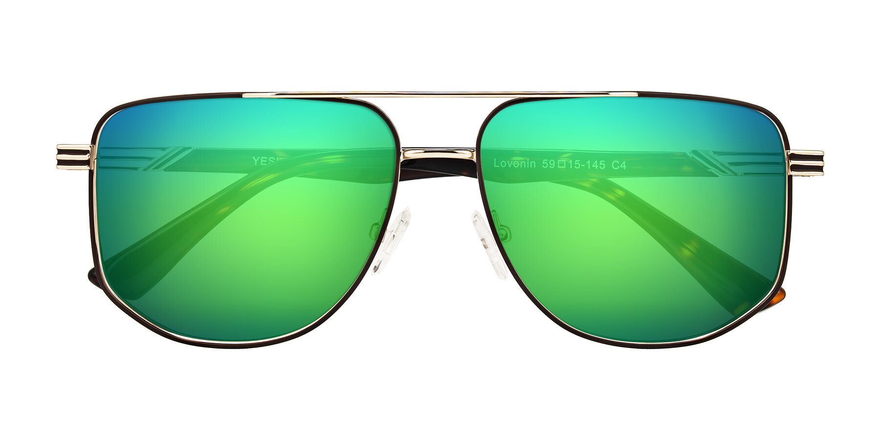 Folded Front of Lovonin in Gold/Tortoise with Green Mirrored Lenses