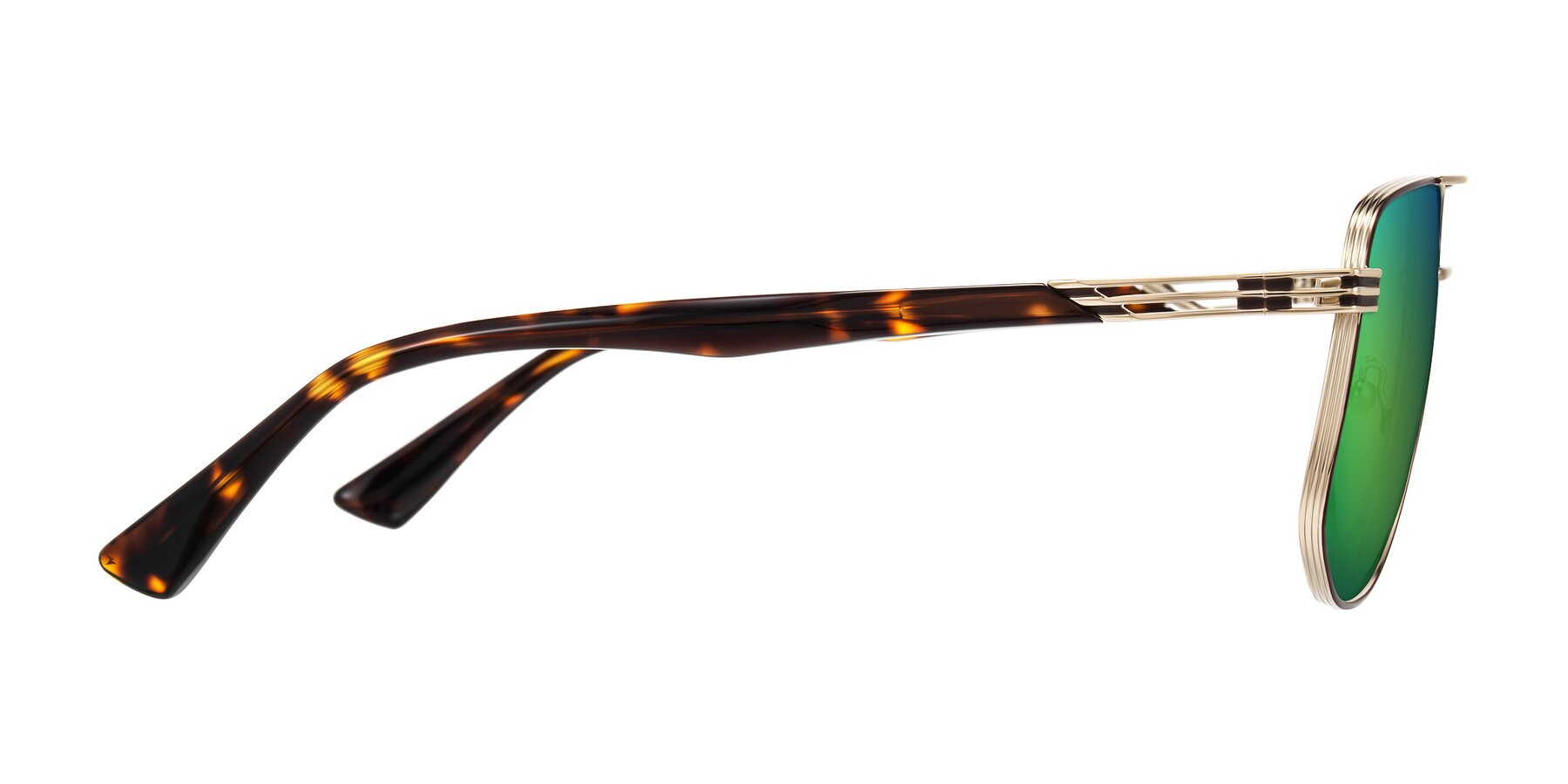 Side of Lovonin in Gold/Tortoise with Green Mirrored Lenses