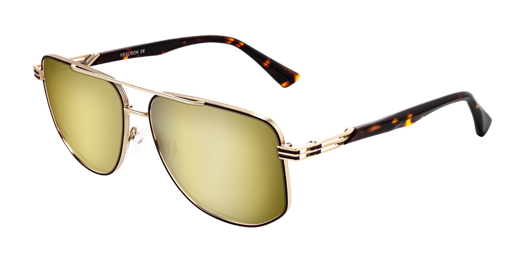 Angle of Lovonin in Gold/Tortoise with Gold Mirrored Lenses