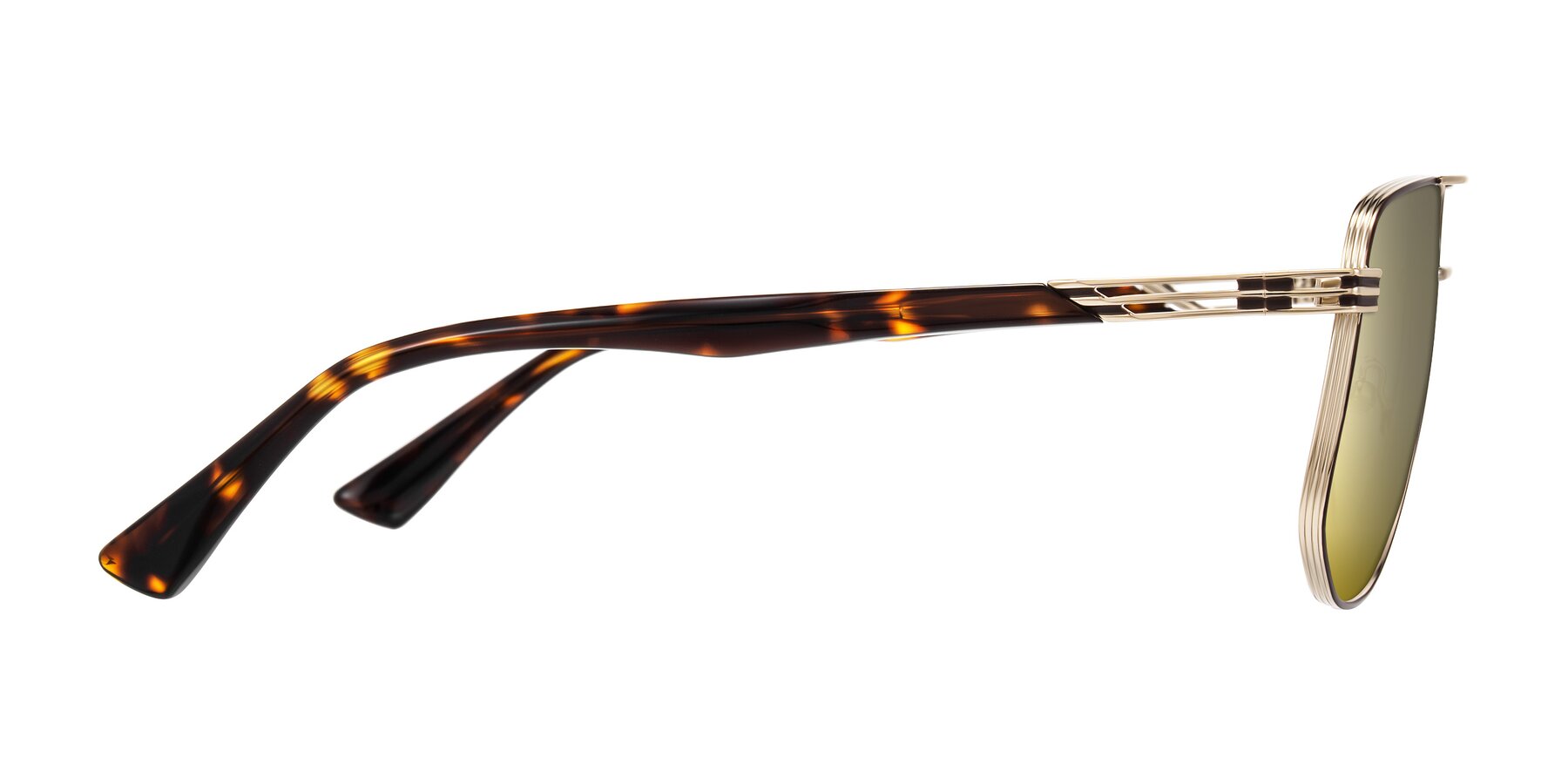 Side of Lovonin in Gold/Tortoise with Gold Mirrored Lenses
