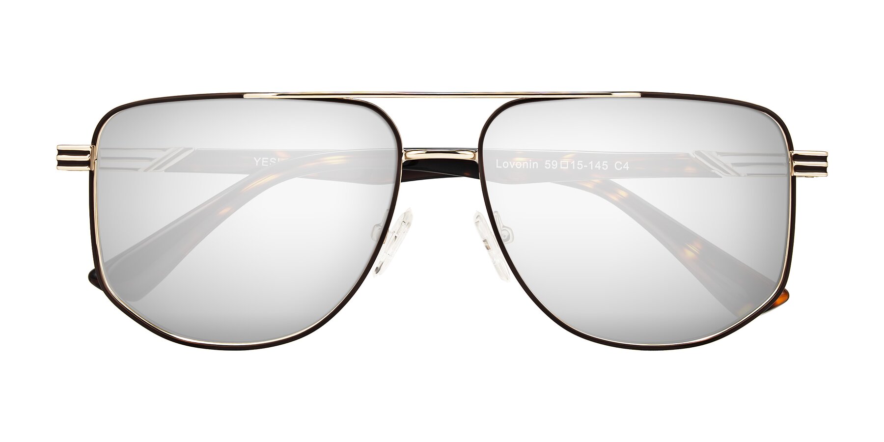 Folded Front of Lovonin in Gold/Tortoise with Silver Mirrored Lenses