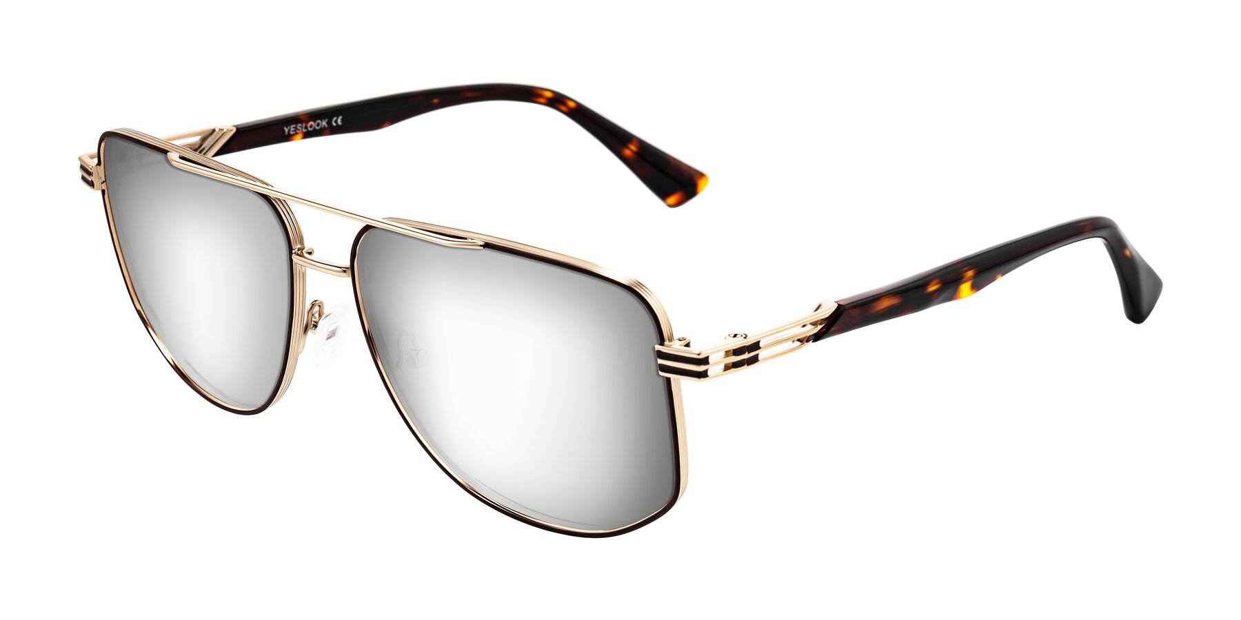 Angle of Lovonin in Gold/Tortoise with Silver Mirrored Lenses