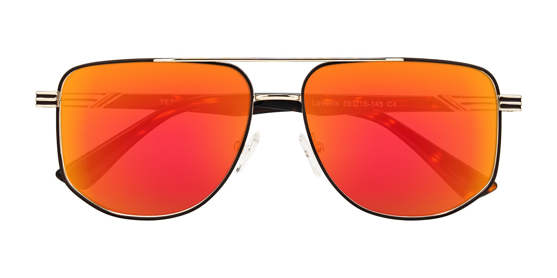 Folded Front of Lovonin in Gold/Tortoise with Red Gold Mirrored Lenses
