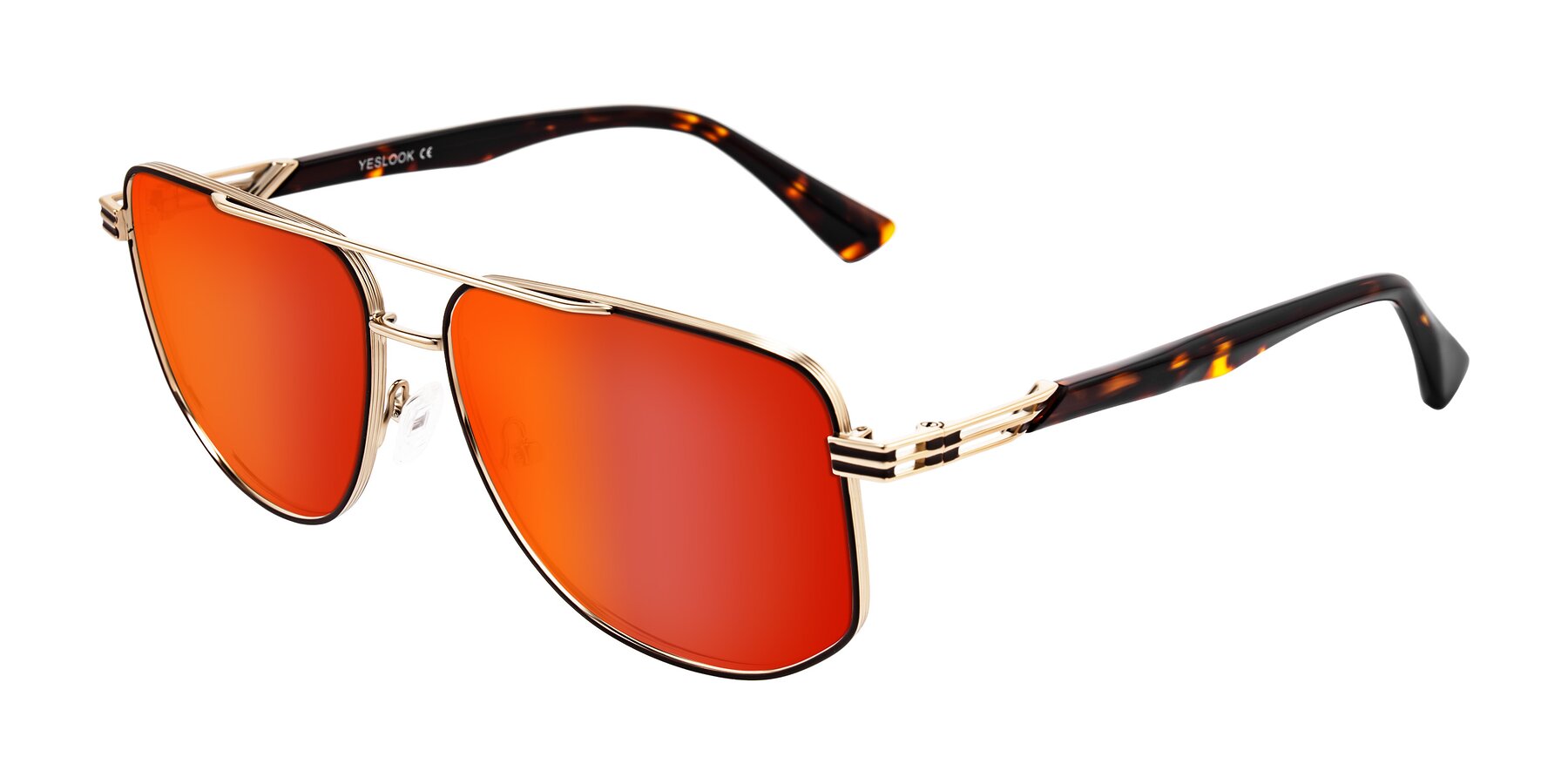 Angle of Lovonin in Gold/Tortoise with Red Gold Mirrored Lenses