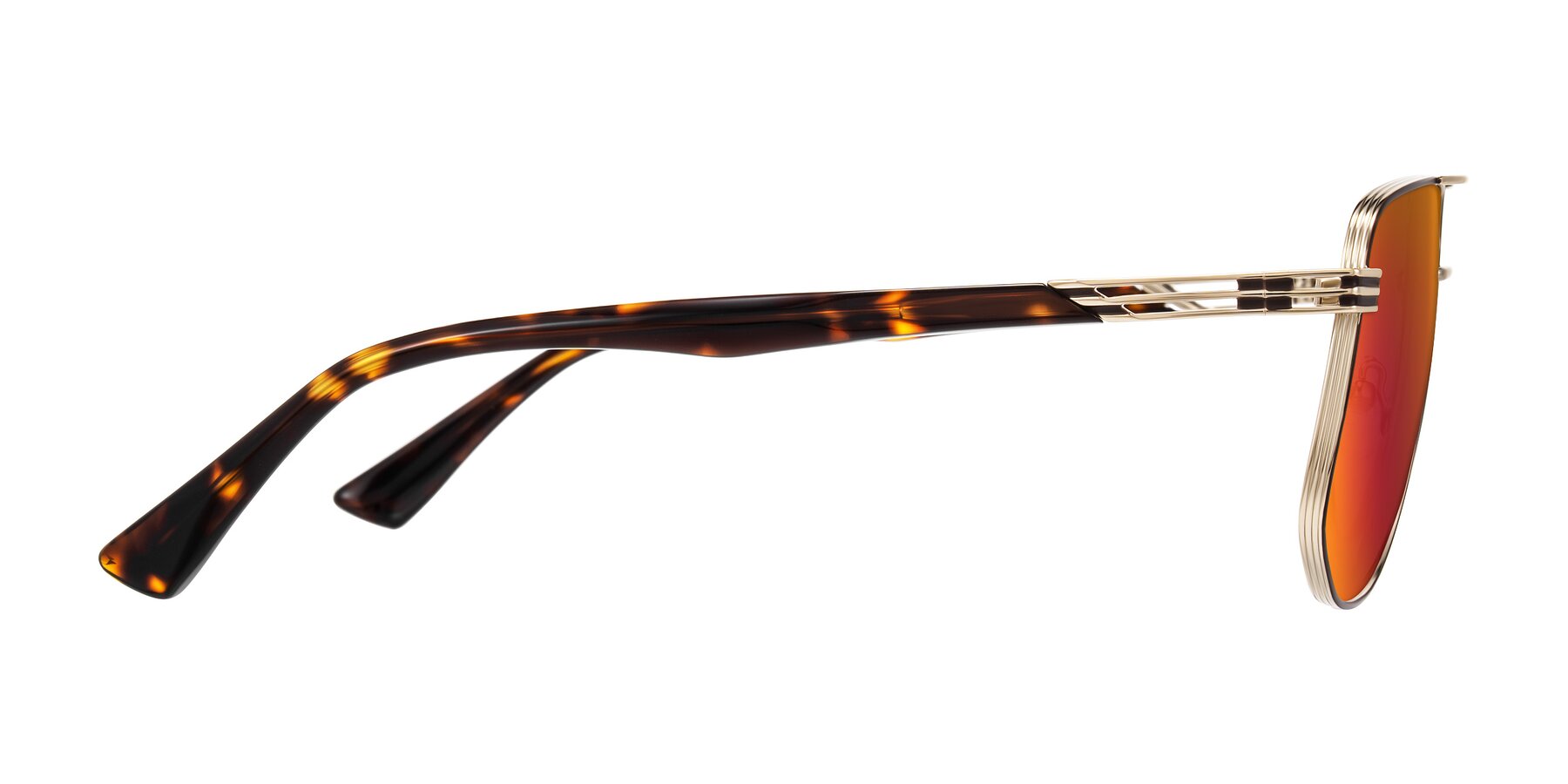 Side of Lovonin in Gold/Tortoise with Red Gold Mirrored Lenses