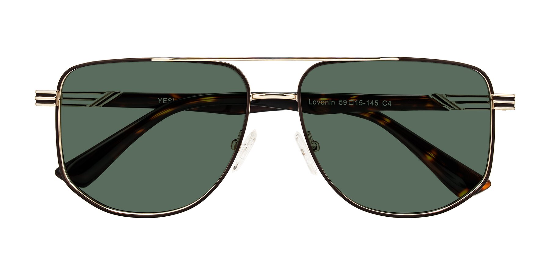 Folded Front of Lovonin in Gold/Tortoise with Green Polarized Lenses