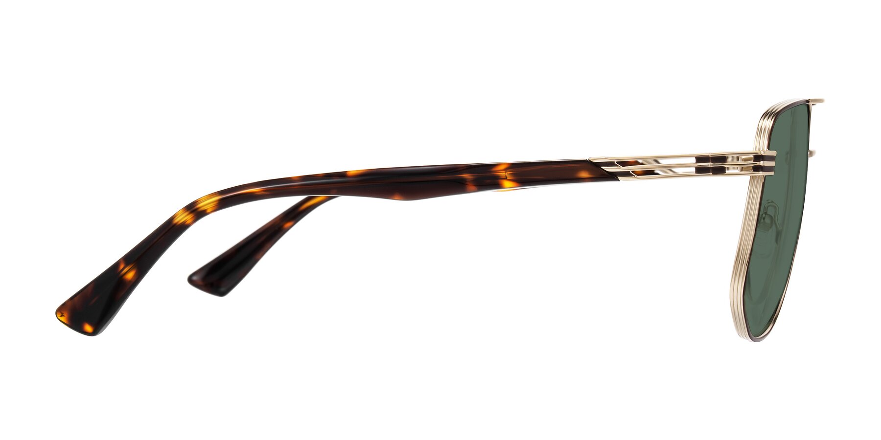 Side of Lovonin in Gold/Tortoise with Green Polarized Lenses