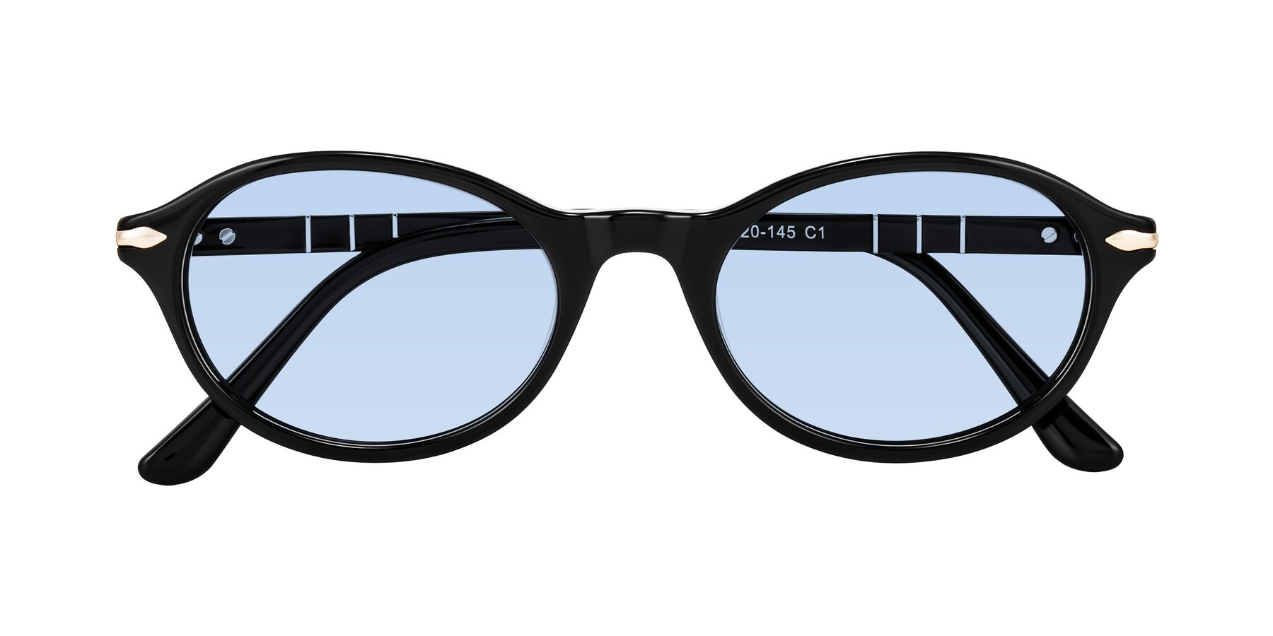 Folded Front of Sidriah in Black with Light Blue Tinted Lenses