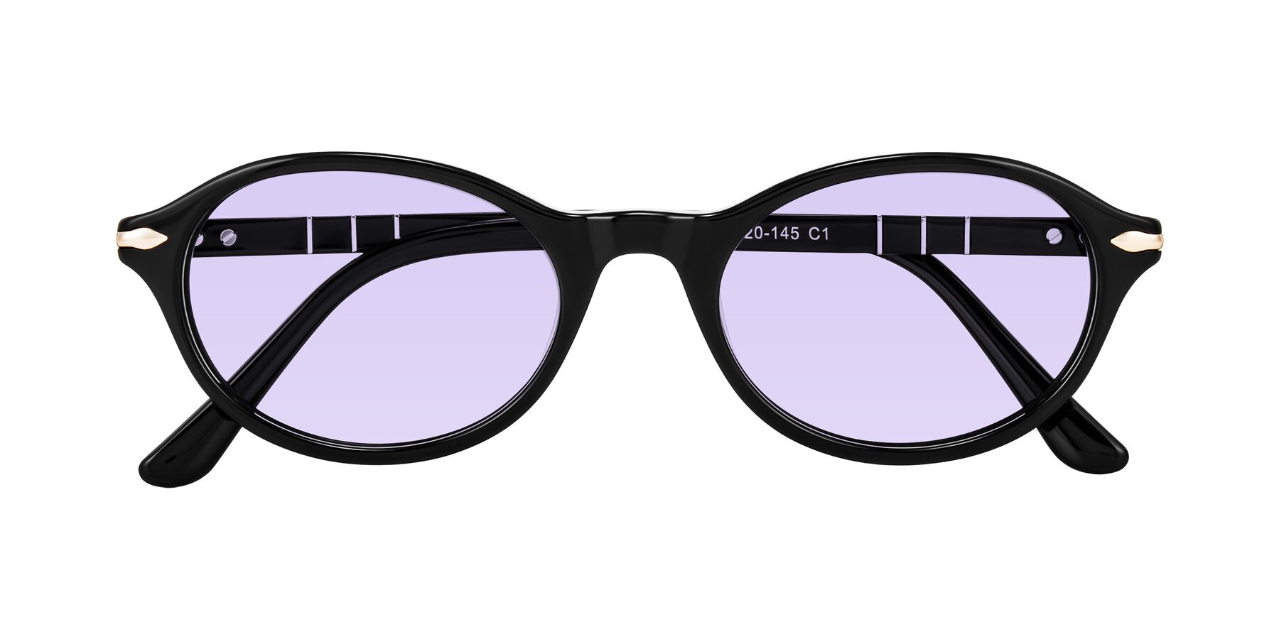 Folded Front of Sidriah in Black with Light Purple Tinted Lenses