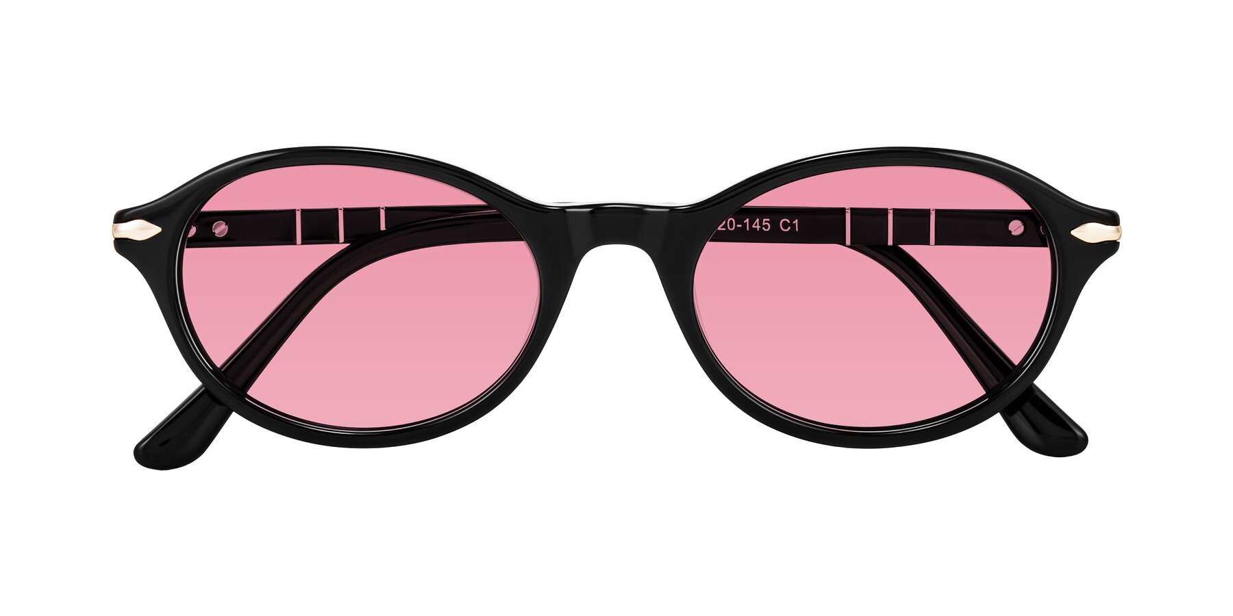 Folded Front of Sidriah in Black with Pink Tinted Lenses