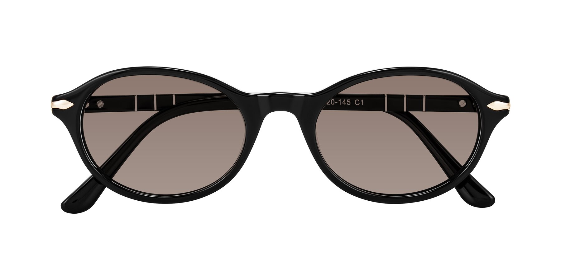 Folded Front of Sidriah in Black with Medium Brown Tinted Lenses