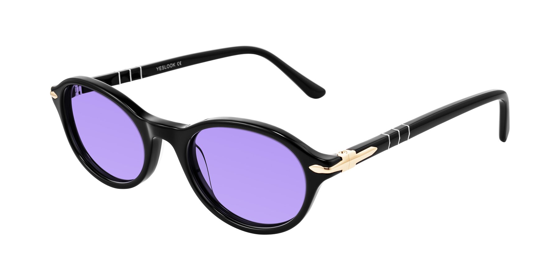 Angle of Sidriah in Black with Medium Purple Tinted Lenses