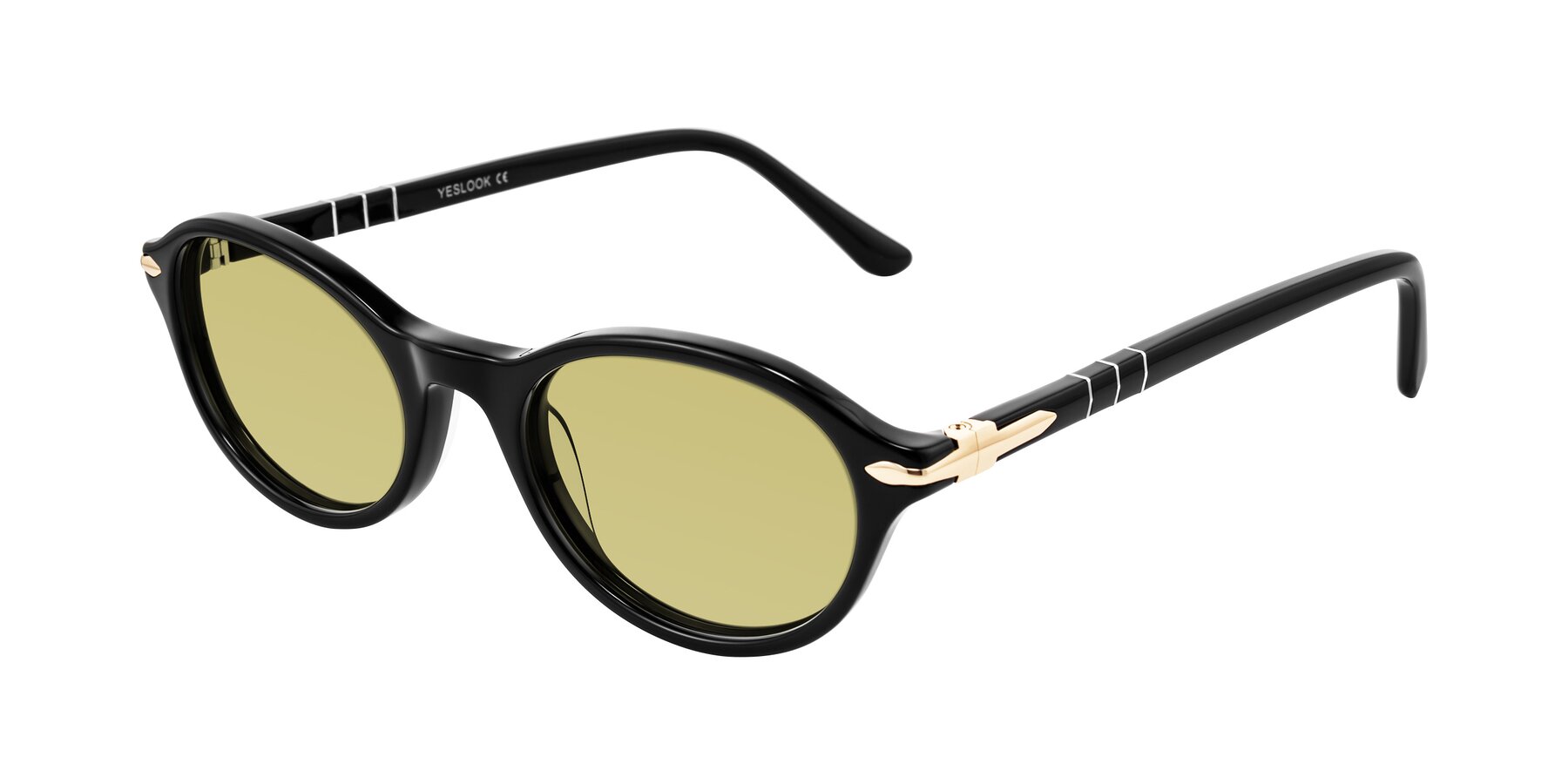 Angle of Sidriah in Black with Medium Champagne Tinted Lenses