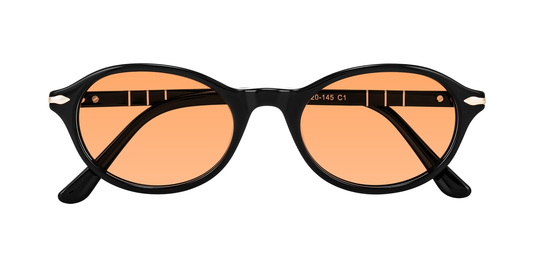 Folded Front of Sidriah in Black with Medium Orange Tinted Lenses
