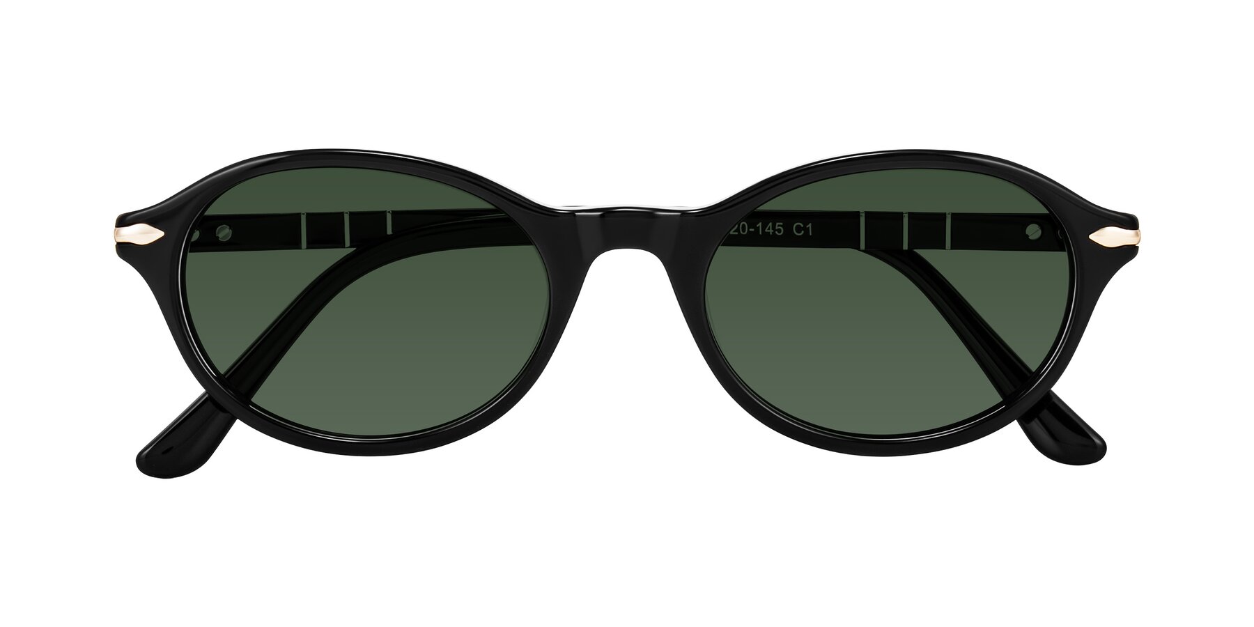 Folded Front of Sidriah in Black with Green Tinted Lenses