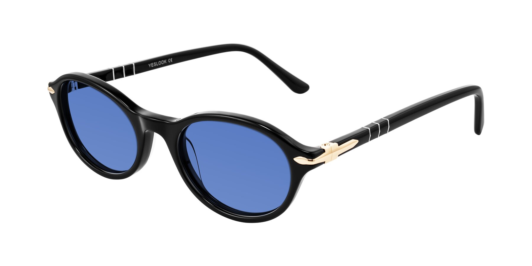 Angle of Sidriah in Black with Blue Tinted Lenses