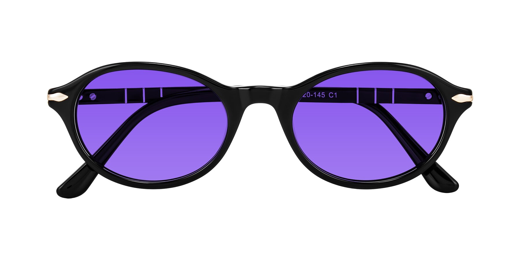 Folded Front of Sidriah in Black with Purple Tinted Lenses