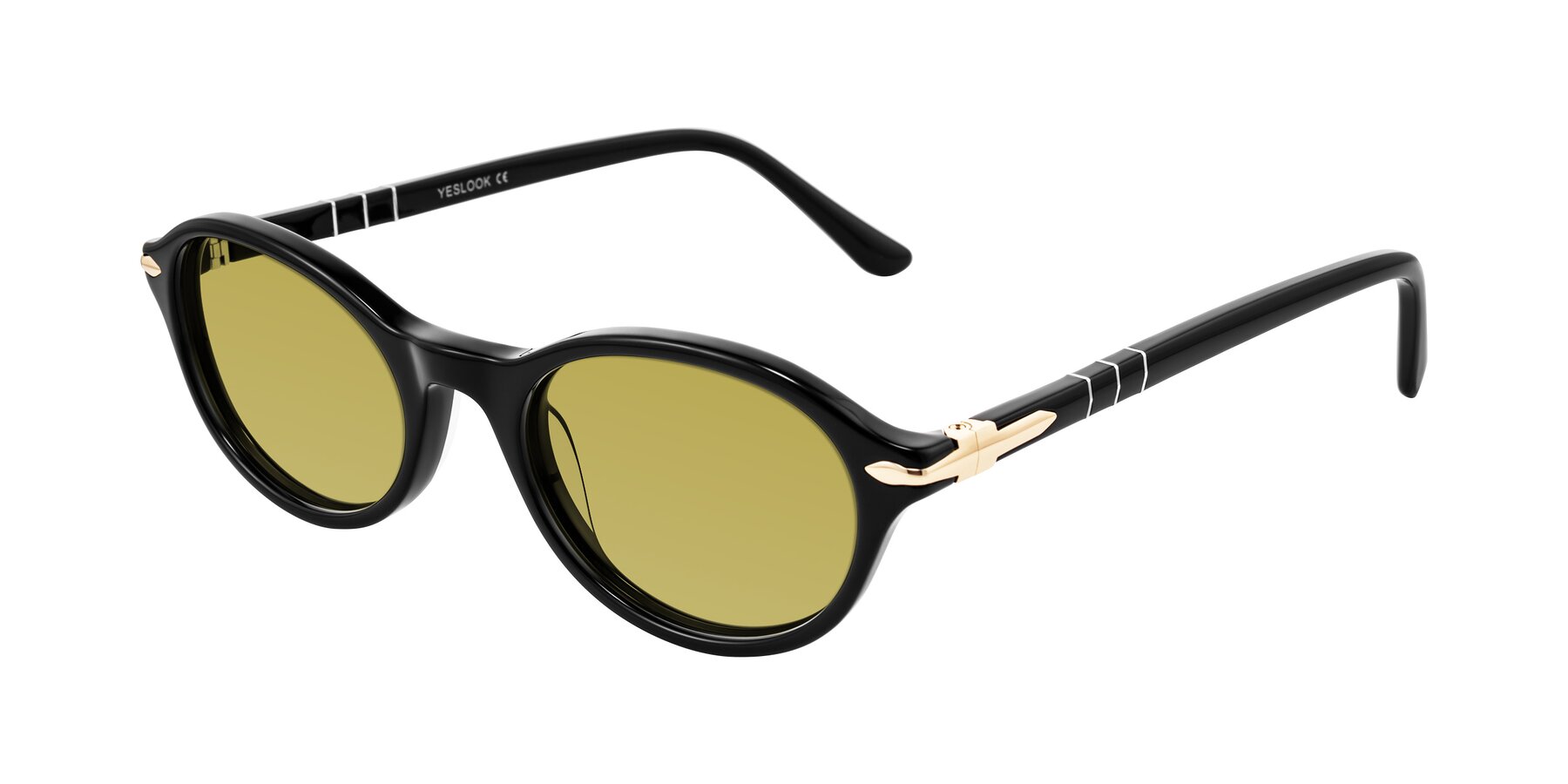 Angle of Sidriah in Black with Champagne Tinted Lenses