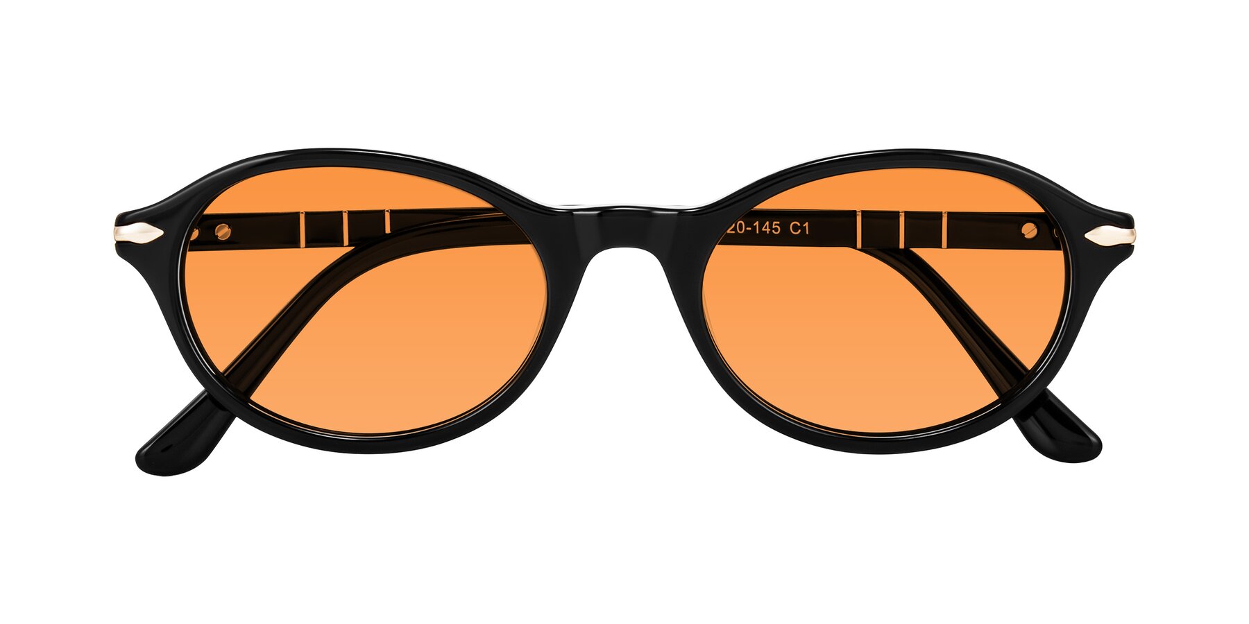 Folded Front of Sidriah in Black with Orange Tinted Lenses