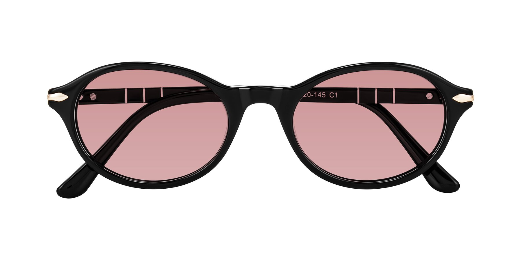 Folded Front of Sidriah in Black with Medium Garnet Tinted Lenses