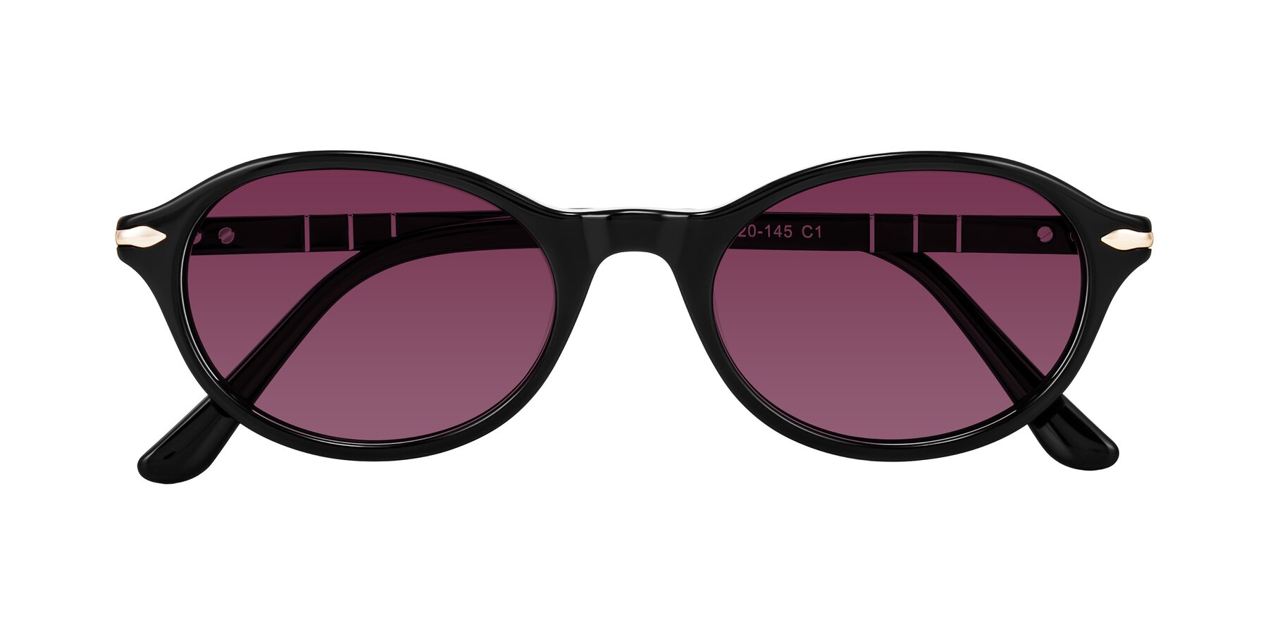 Folded Front of Sidriah in Black with Wine Tinted Lenses