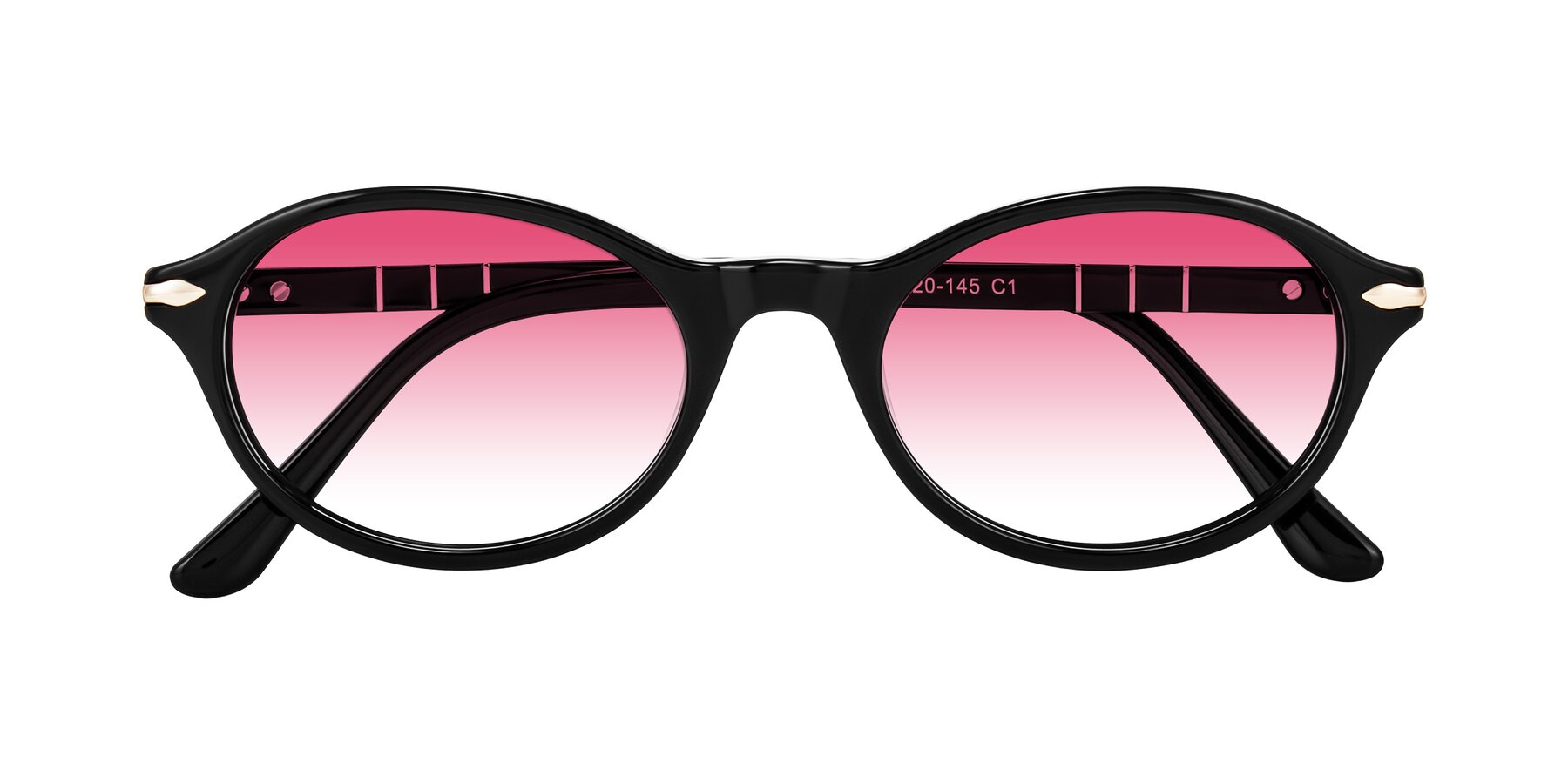 Folded Front of Sidriah in Black with Pink Gradient Lenses