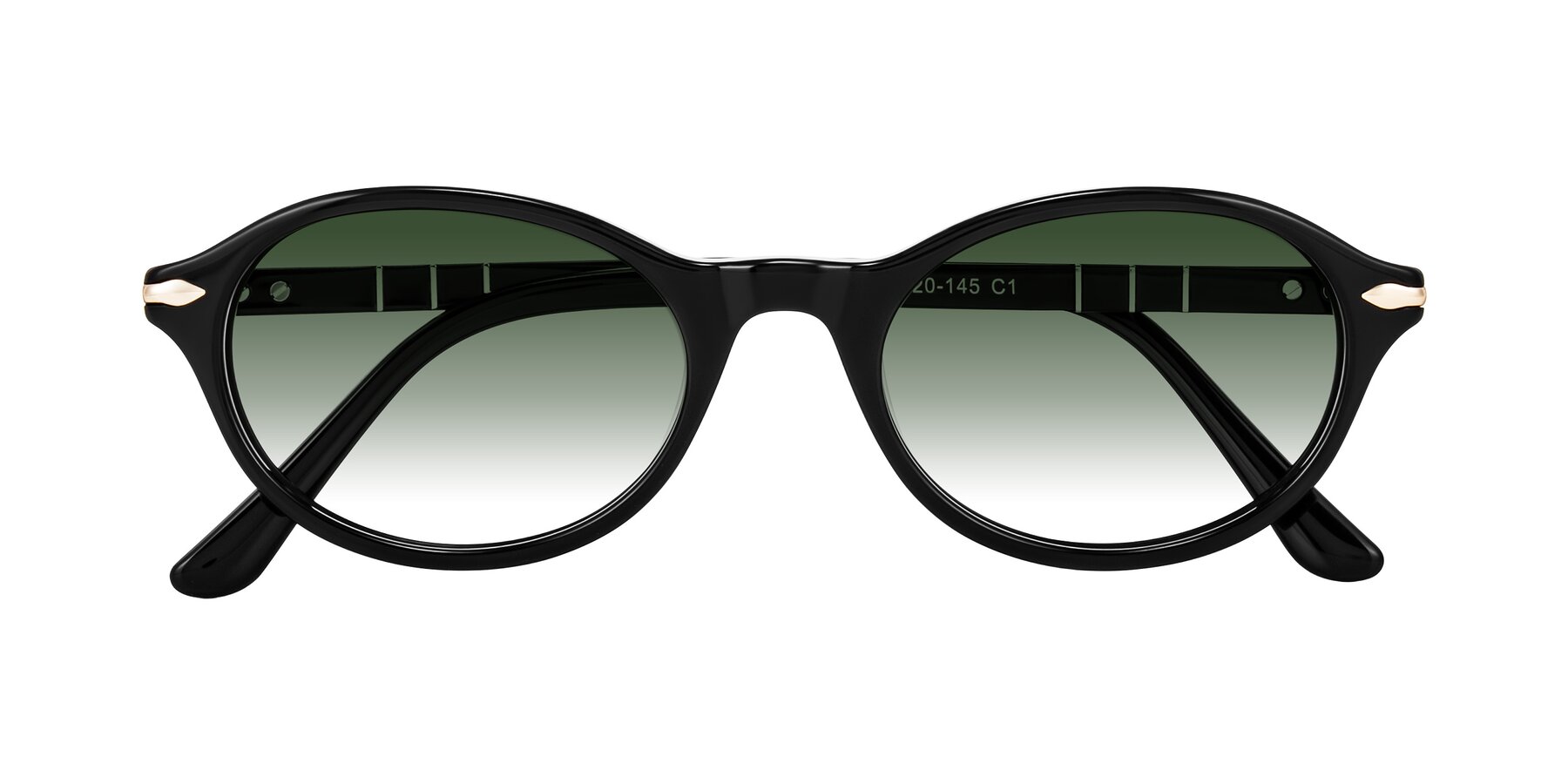 Folded Front of Sidriah in Black with Green Gradient Lenses