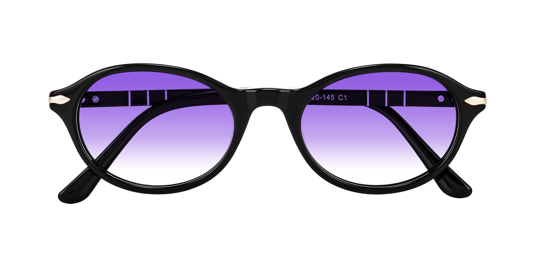 Folded Front of Sidriah in Black with Purple Gradient Lenses