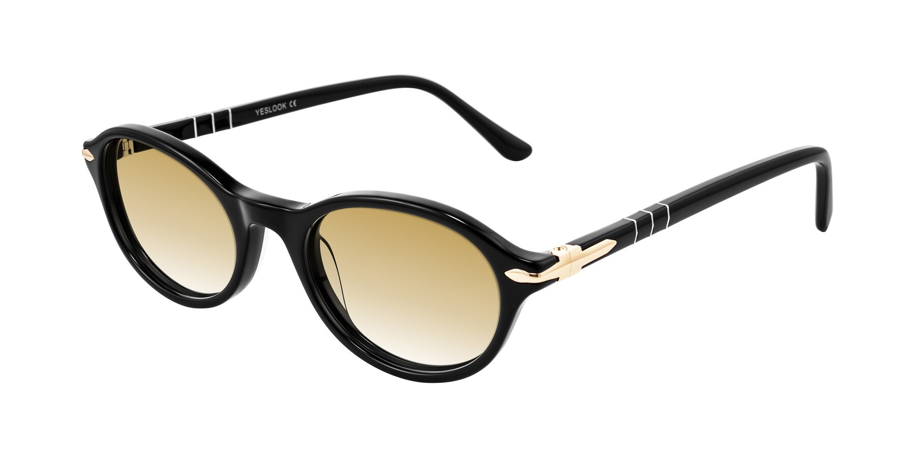 Angle of Sidriah in Black with Champagne Gradient Lenses